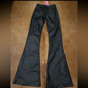EDIKTED Faux Leather Flare Jeans
